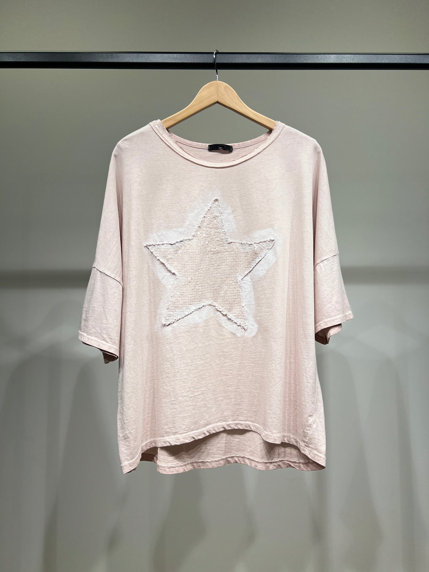 T-Shirt Large Motif Étoile Brodé à Sequins 100% Coton