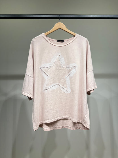 T-Shirt Large Motif Étoile Brodé à Sequins 100% Coton