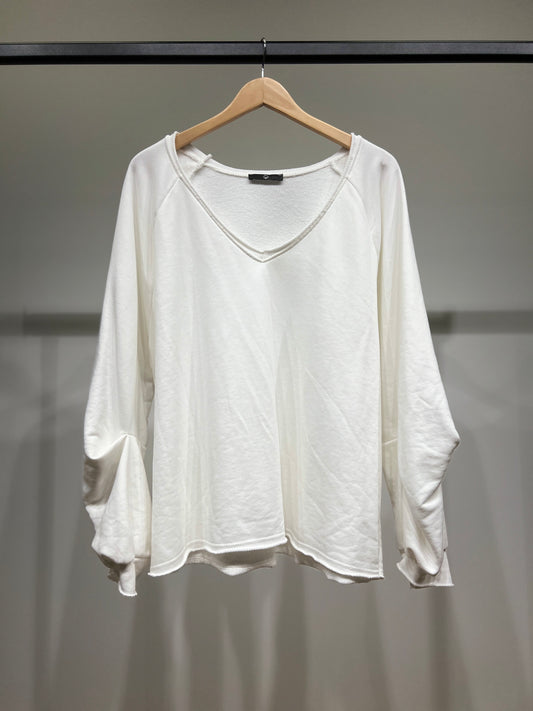 Sweat Large Col V Manches Bouffantes 70% Coton