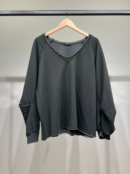 Sweat Large Col V Manches Bouffantes 70% Coton