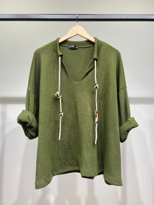 Pull Col Fendu à Cordon De Serrage à Lurex Doré