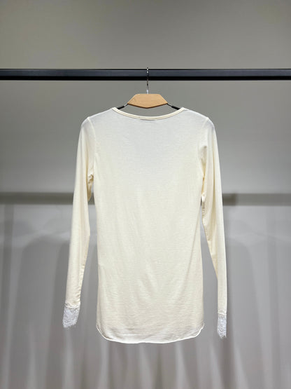 T-Shirt Léger Col V Manches Longue Dentelles 15% Cachemire