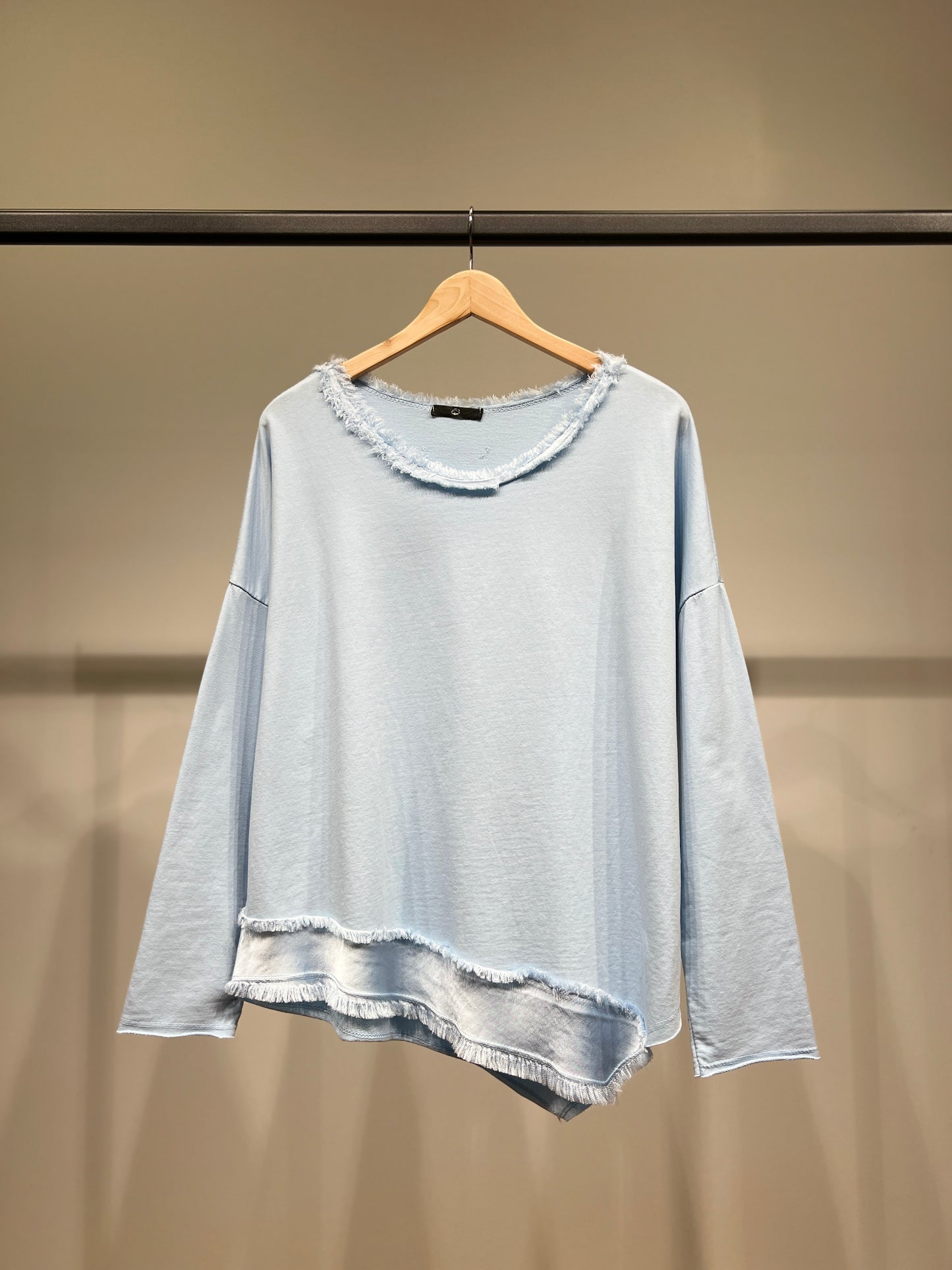 Pull Large Col Rond Coupe Asymétrique à Franges 95% Coton