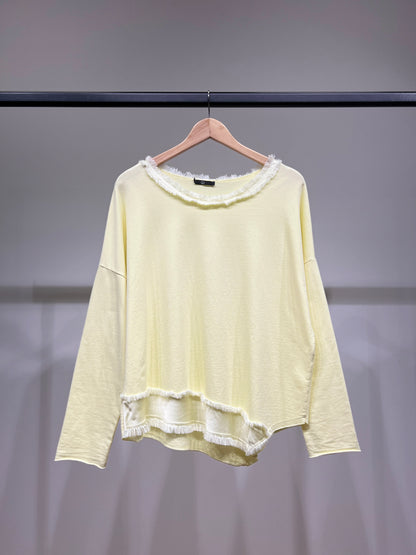 Pull Large Col Rond Coupe Asymétrique à Franges 95% Coton