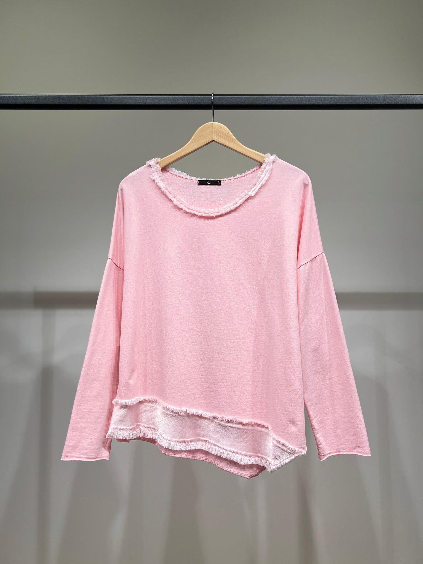 Pull Large Col Rond Coupe Asymétrique à Franges 95% Coton