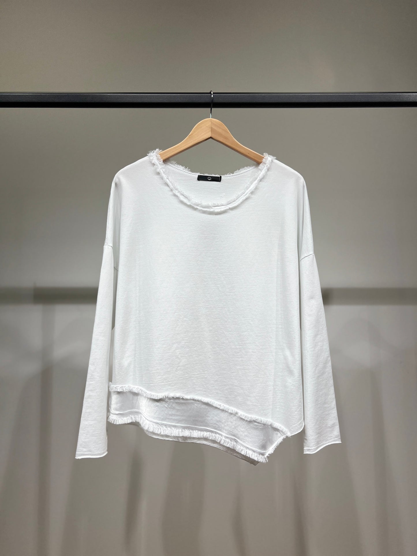 Pull Large Col Rond Coupe Asymétrique à Franges 95% Coton