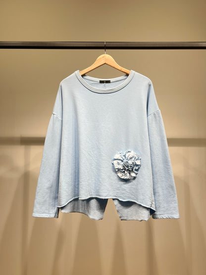 Pull Large Col Rond Décoration Florale 70% Coton