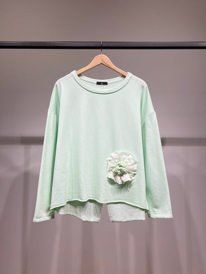 Pull Large Col Rond Décoration Florale 70% Coton