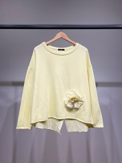 Pull Large Col Rond Décoration Florale 70% Coton