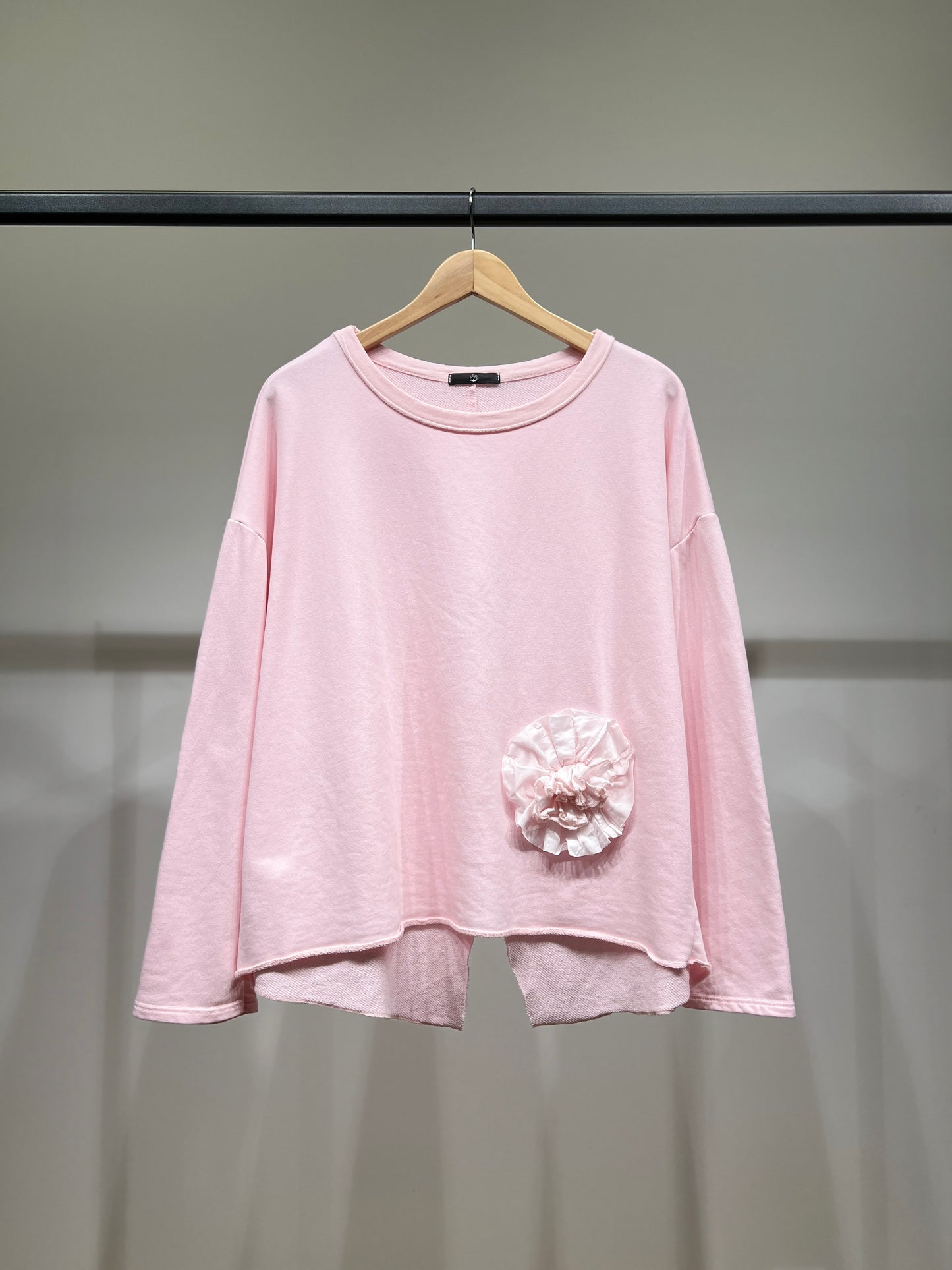 Pull Large Col Rond Décoration Florale 70% Coton