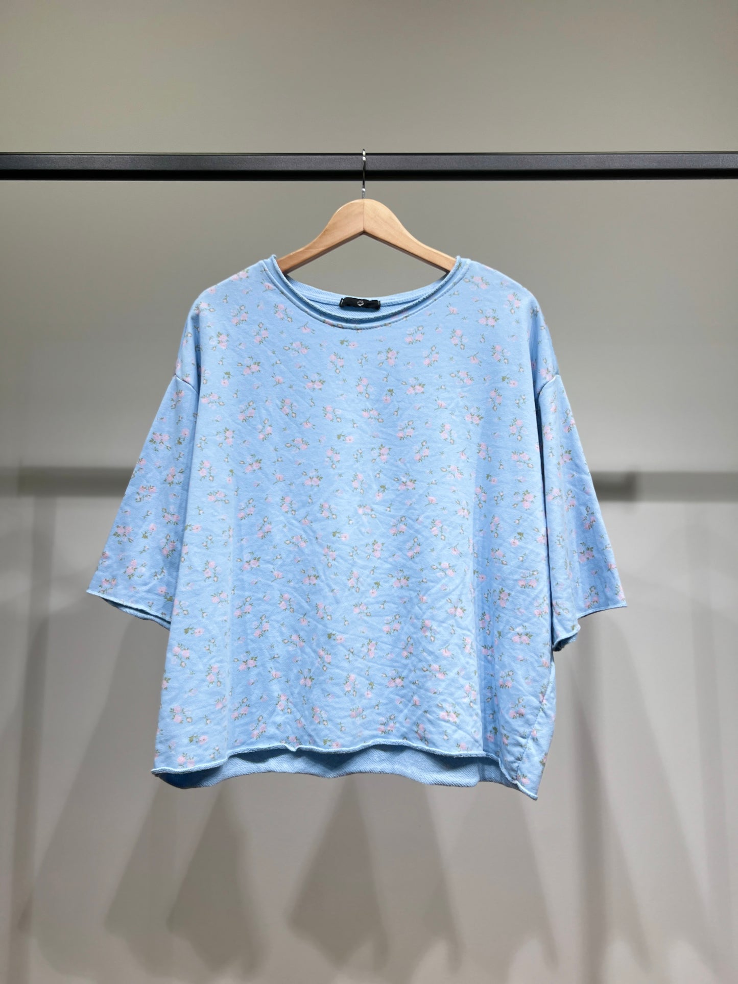 Sweat Large Col Rond Manche 3/4 à Motif Floral 70% Coton