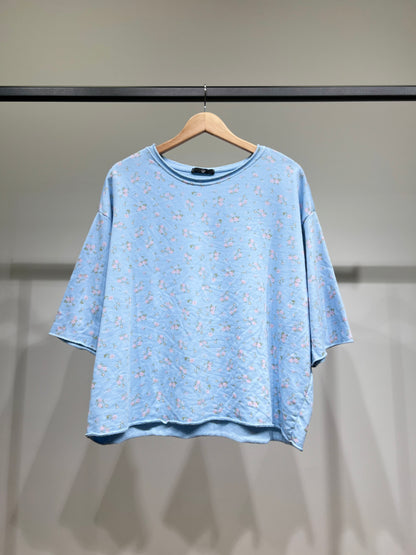 Sweat Large Col Rond Manche 3/4 à Motif Floral 70% Coton