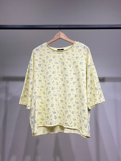 Sweat Large Col Rond Manche 3/4 à Motif Floral 70% Coton