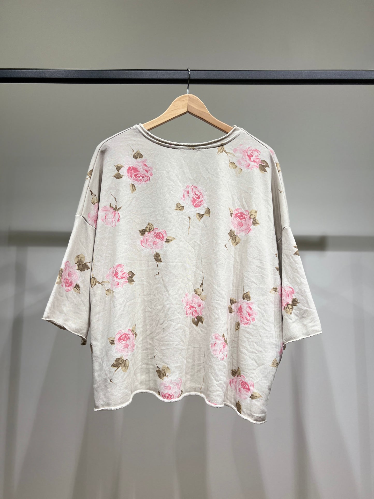 Pull Large Confort Manche 3/4 Motif Fleuri 70% Coton