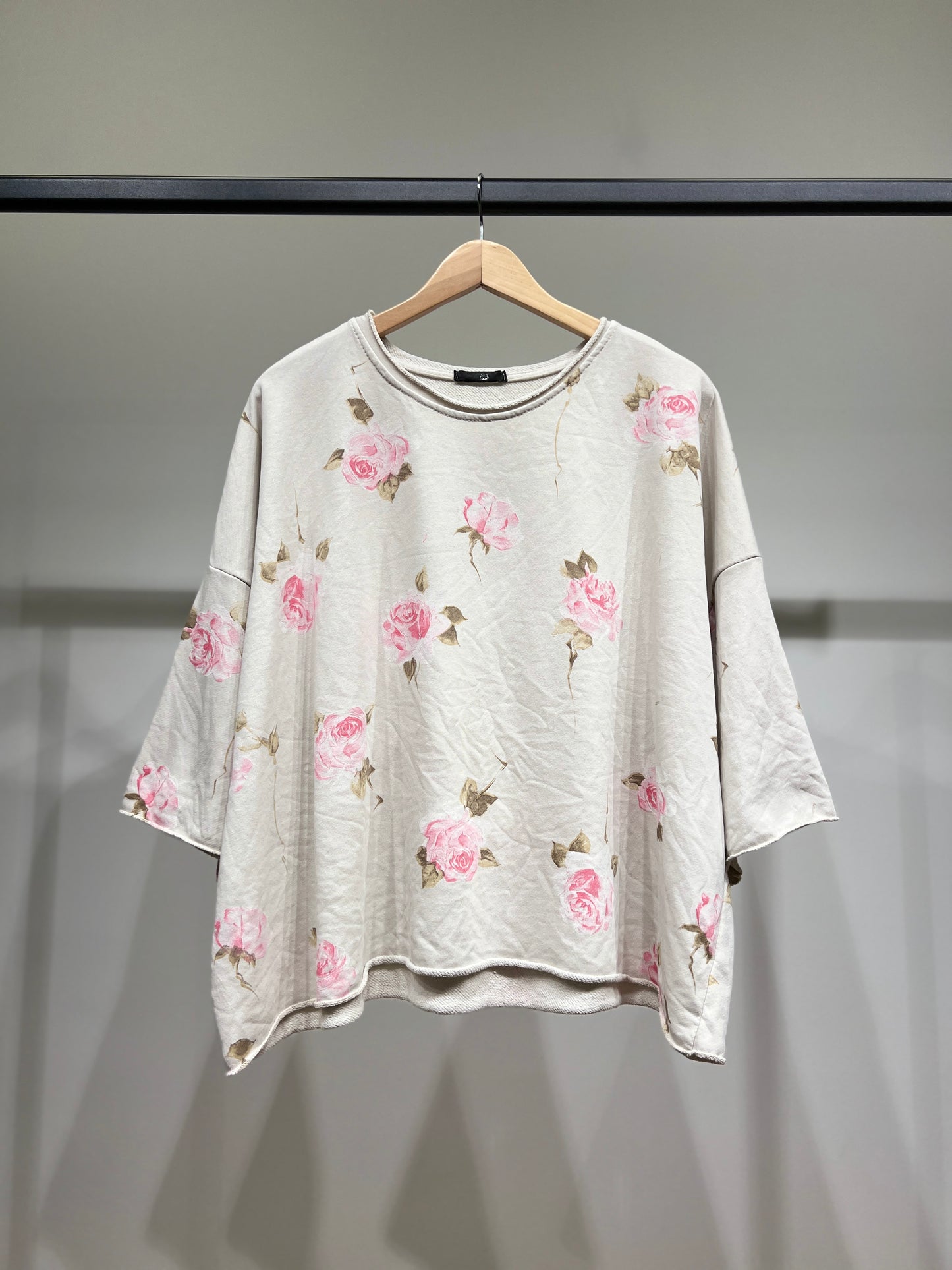 Pull Large Confort Manche 3/4 Motif Fleuri 70% Coton