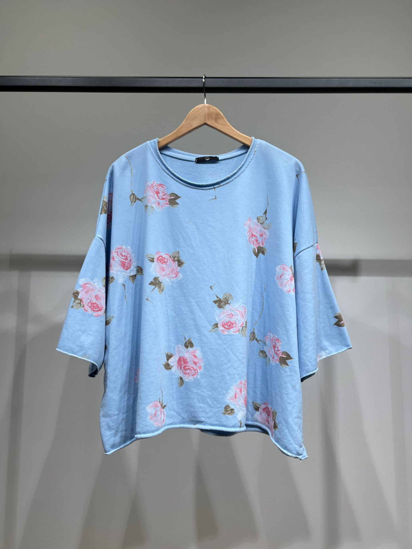 Pull Large Confort Manche 3/4 Motif Fleuri 70% Coton