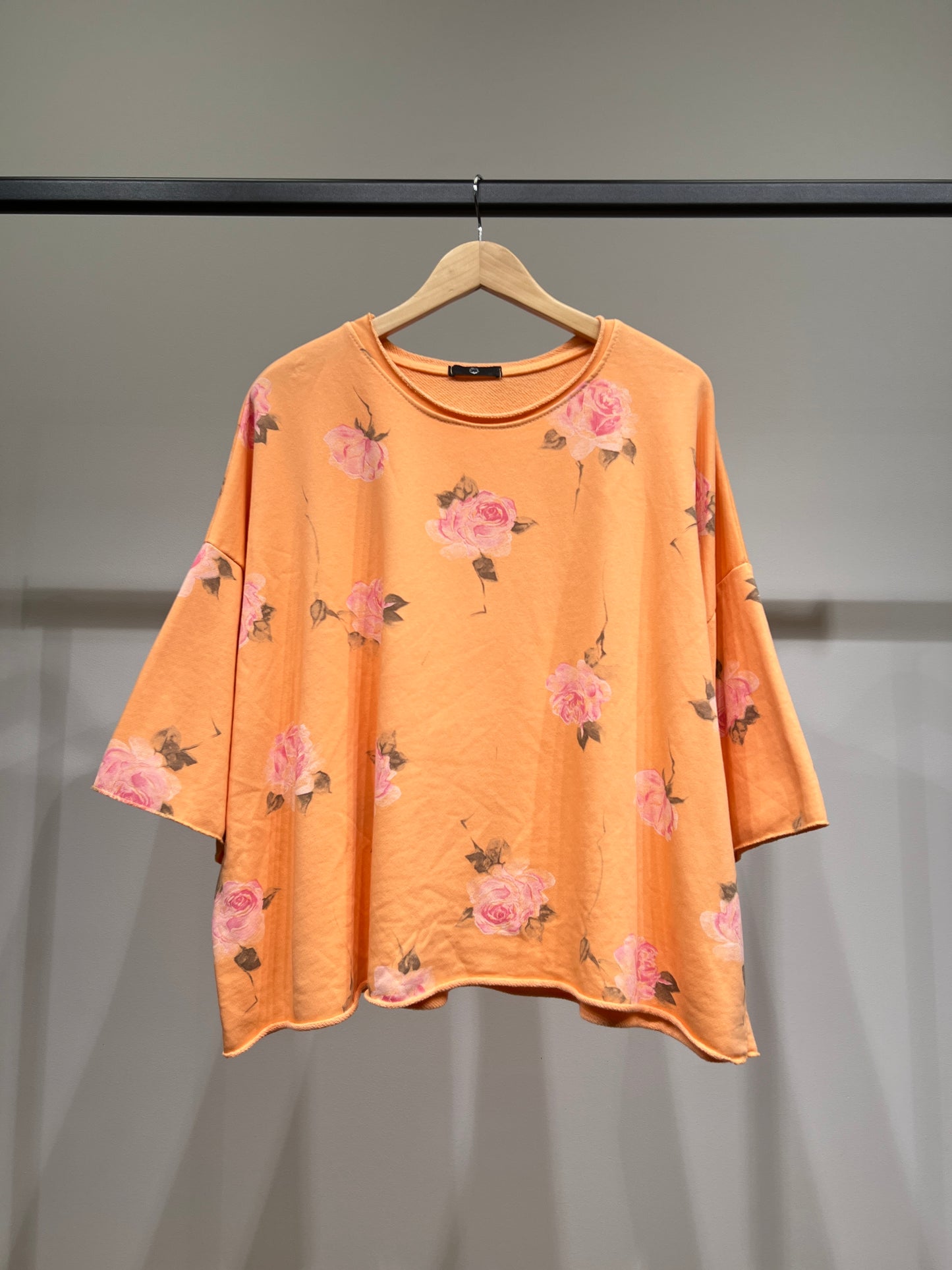 Pull Large Confort Manche 3/4 Motif Fleuri 70% Coton