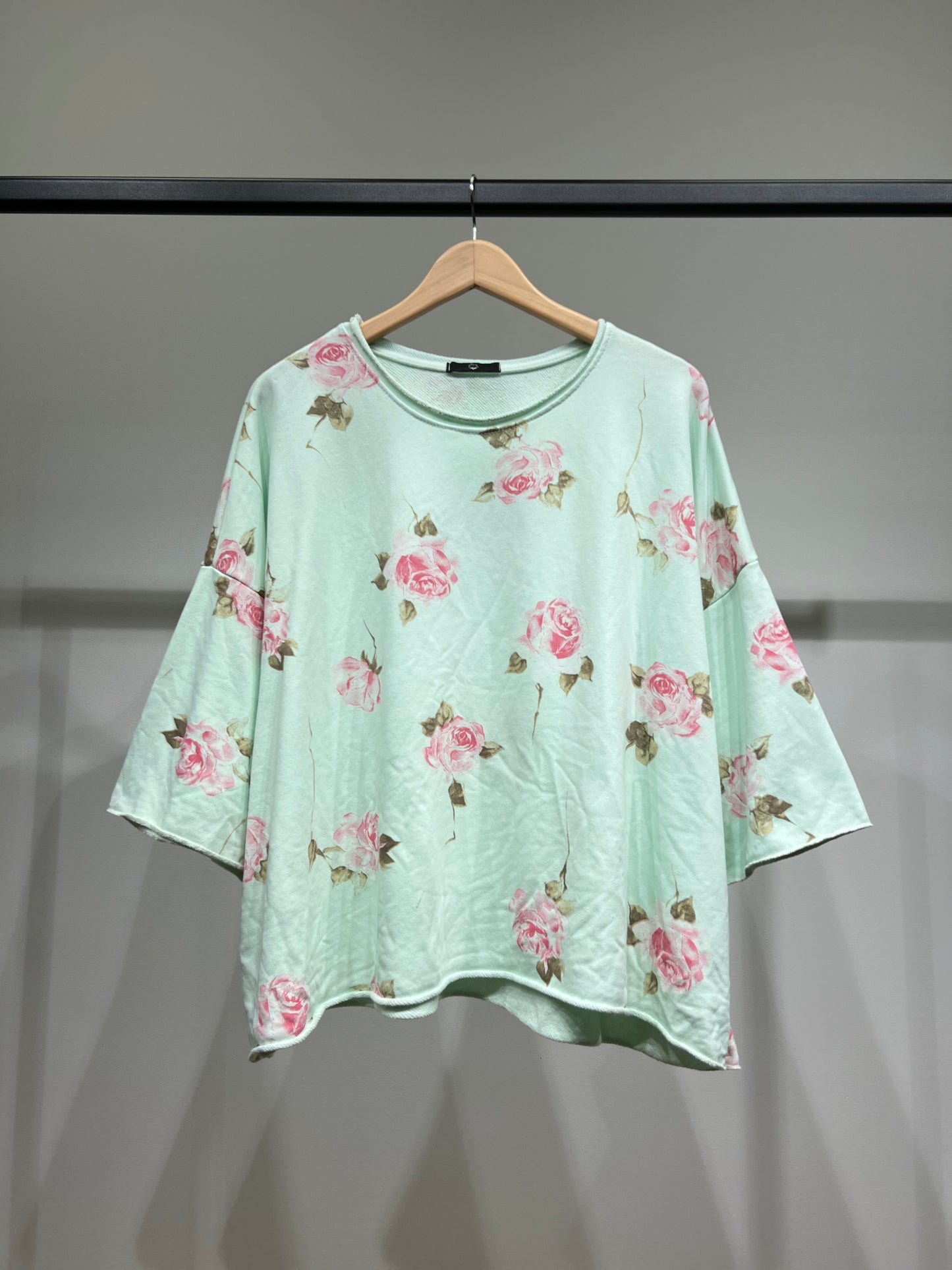 Pull Large Confort Manche 3/4 Motif Fleuri 70% Coton