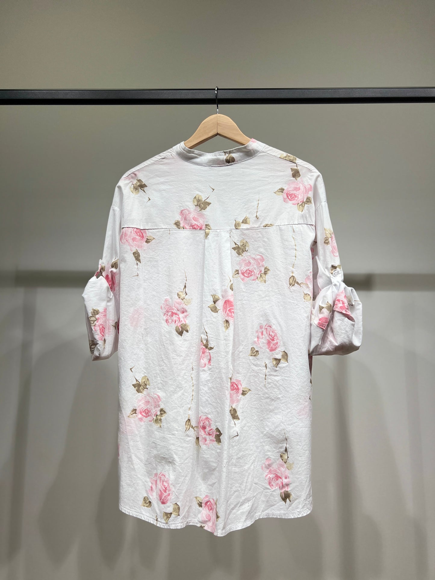 Chemisier Motif Floral High Low Manches Boutonnées 97% Coton