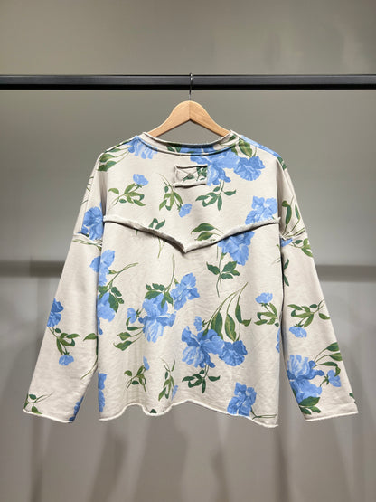 Pull Large à Motif Floral Et Poche Poitrine 70% Coton