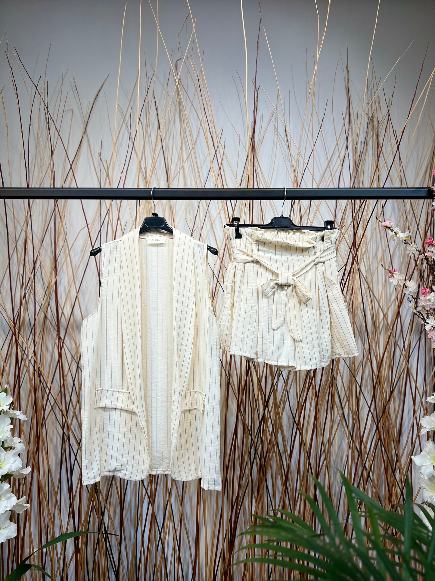 Ensemble Gilet & Short Rayures Viscose et Nylon