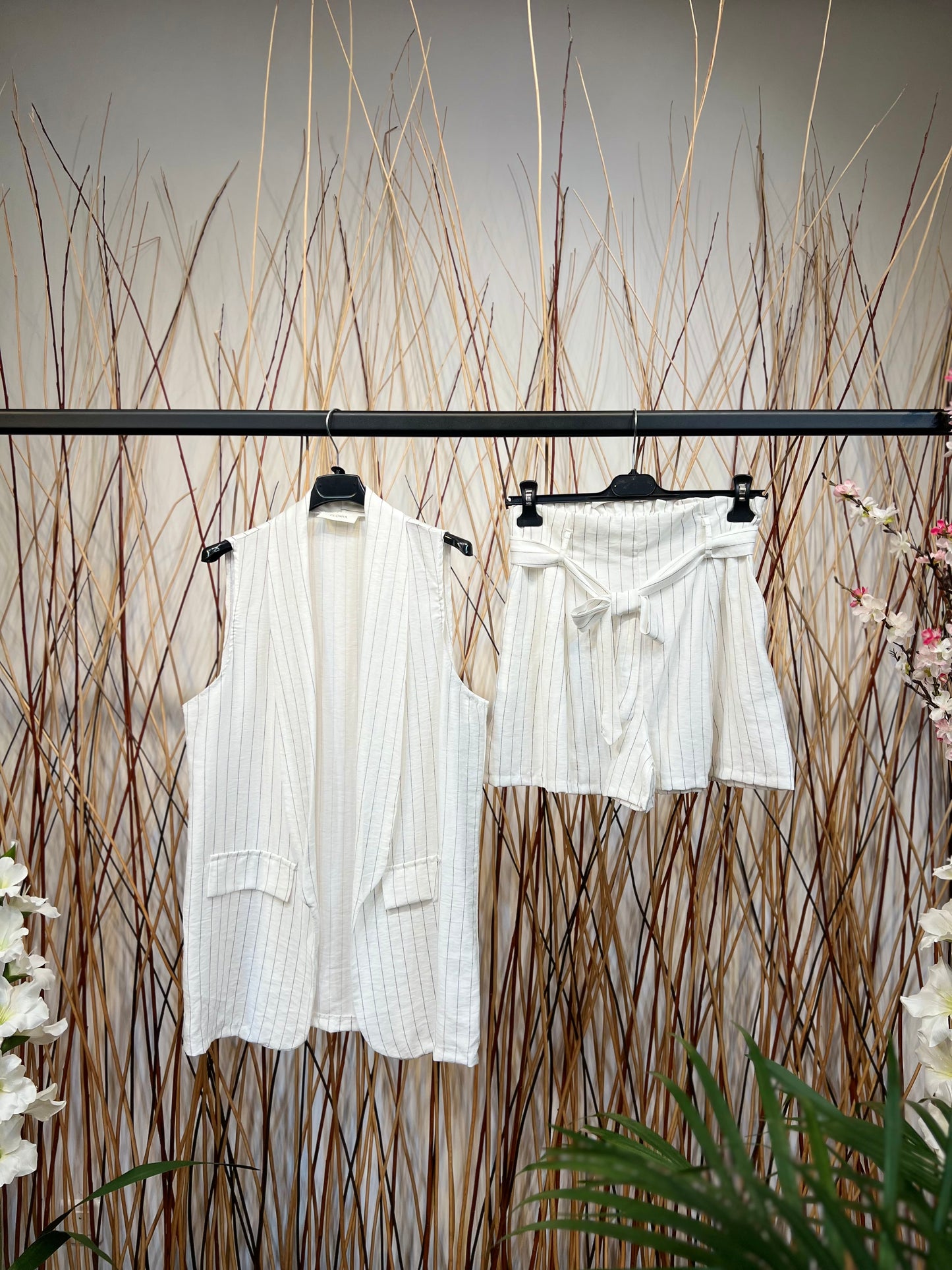 Ensemble Gilet & Short Rayures Viscose et Nylon