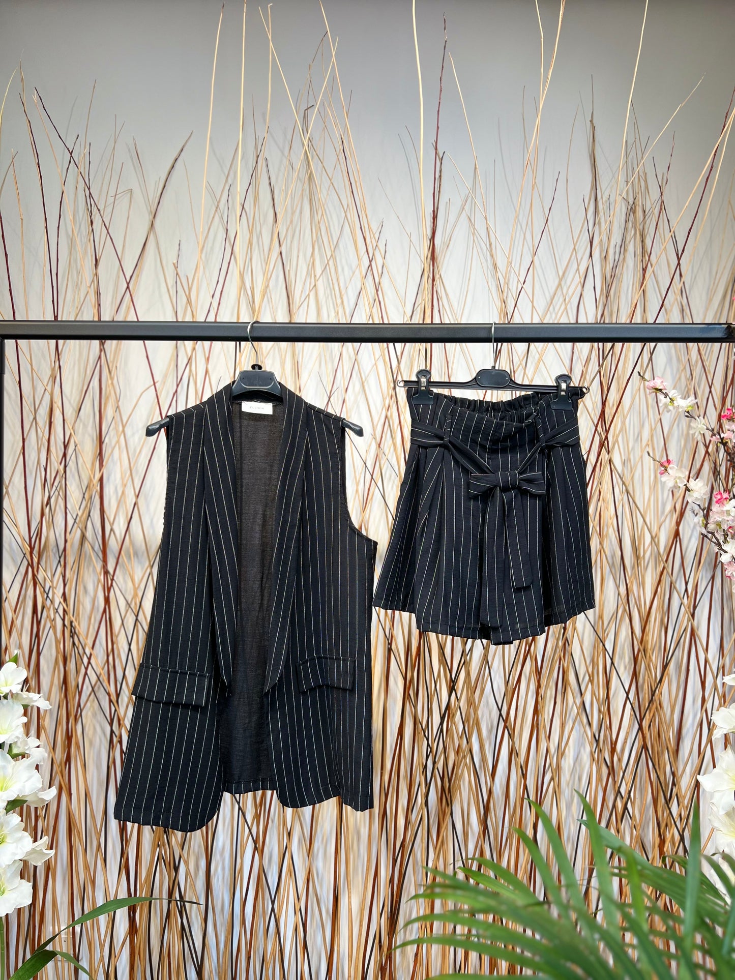 Ensemble Gilet & Short Rayures Viscose et Nylon