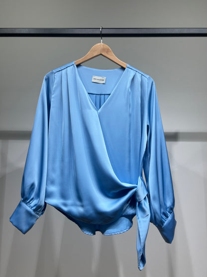 Blouse Cache-Cœur Fluide Satiné Asymétrique Boutonné
