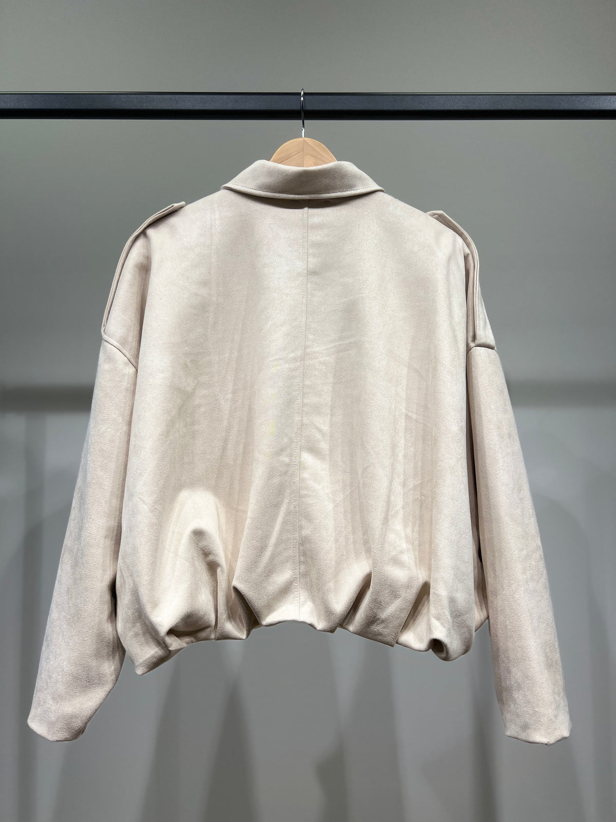 Blouson Large Zippé Coupe Blousante Épaulette Suédine