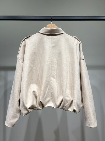 Blouson Large Zippé Coupe Blousante Épaulette Suédine