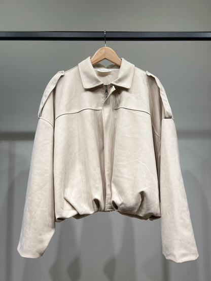 Blouson Large Zippé Coupe Blousante Épaulette Suédine