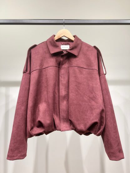 Blouson Large Zippé Coupe Blousante Épaulette Suédine