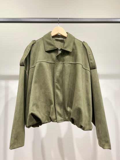 Blouson Large Zippé Coupe Blousante Épaulette Suédine