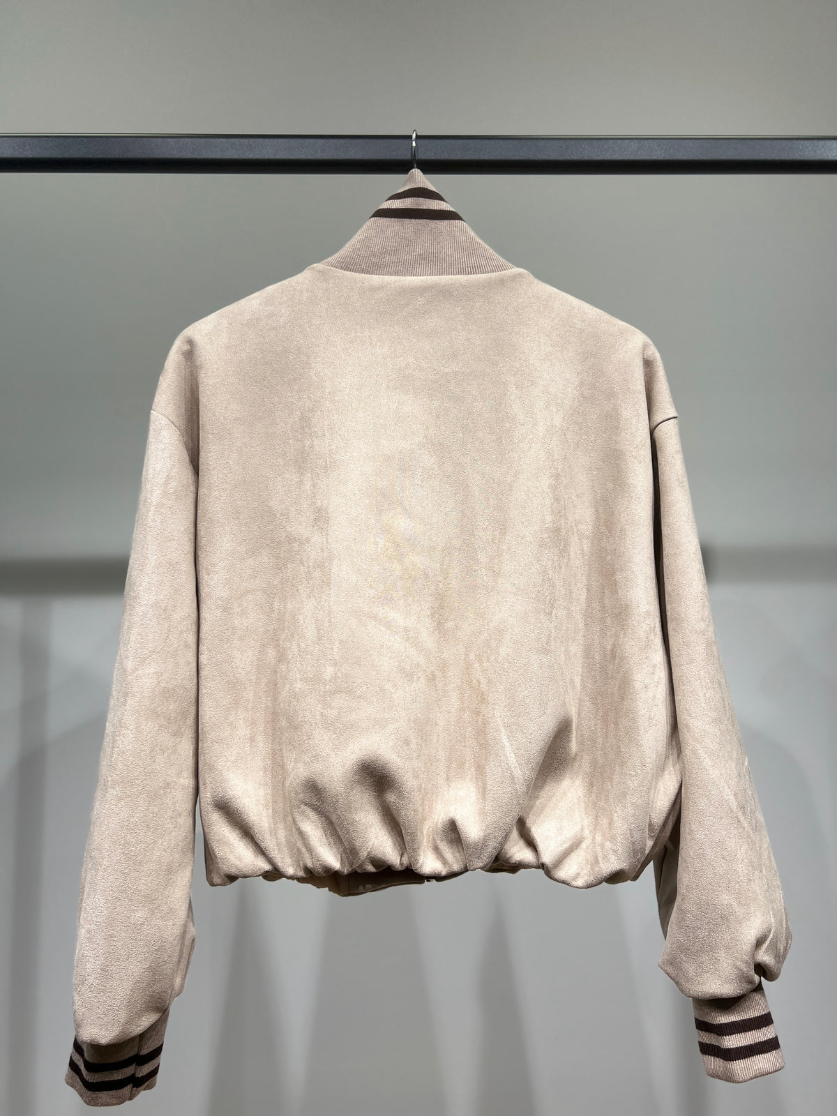 Blouson Teddy Zippé Coupe Blousante Suédine Col Montant Rayé