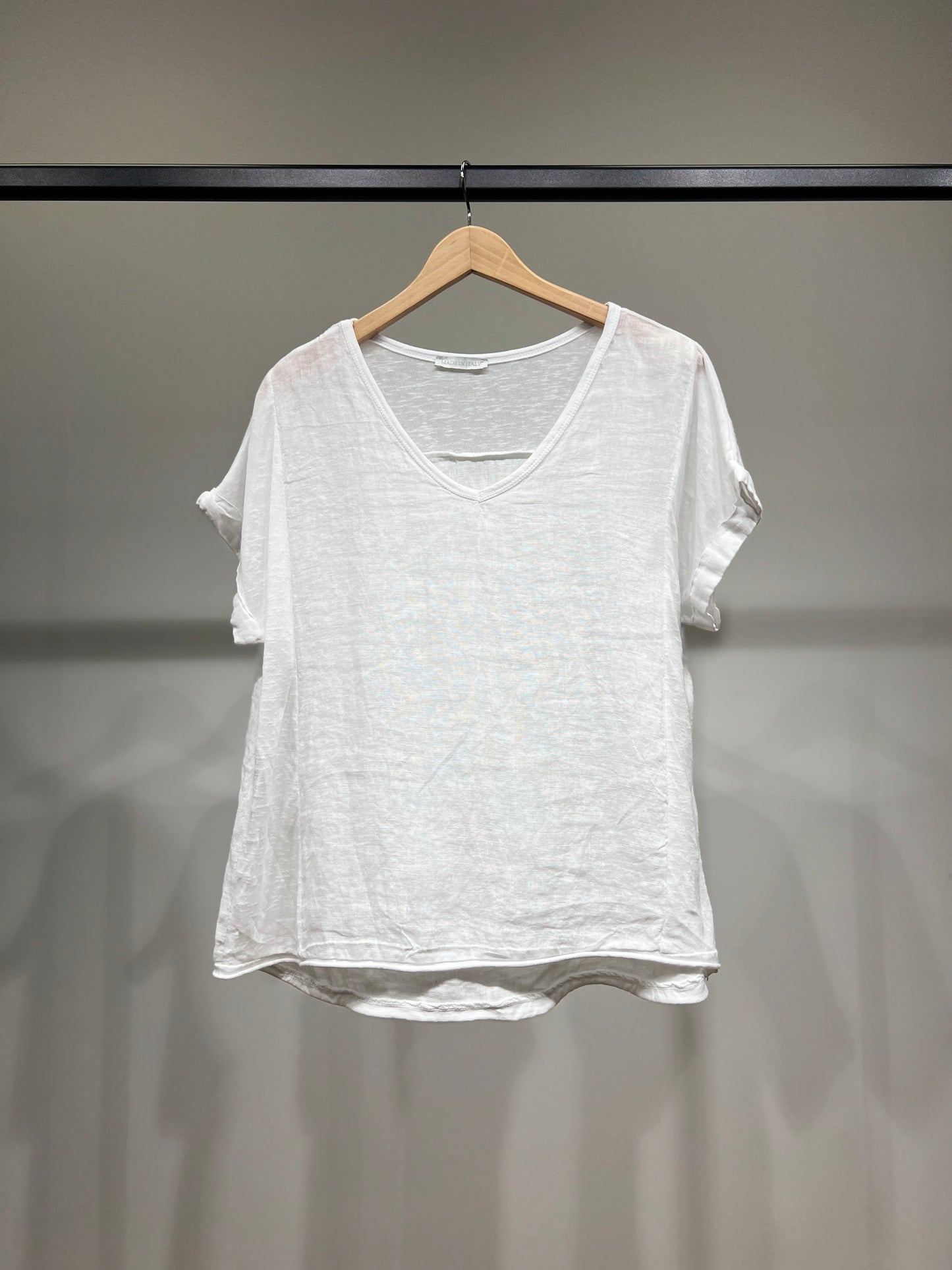 T-Shirt Manche Courte à Ourlet Chiné 100% Lin