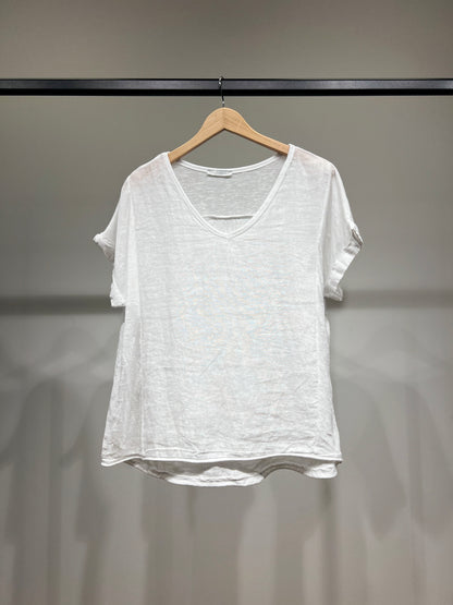 T-Shirt Manche Courte à Ourlet Chiné 100% Lin