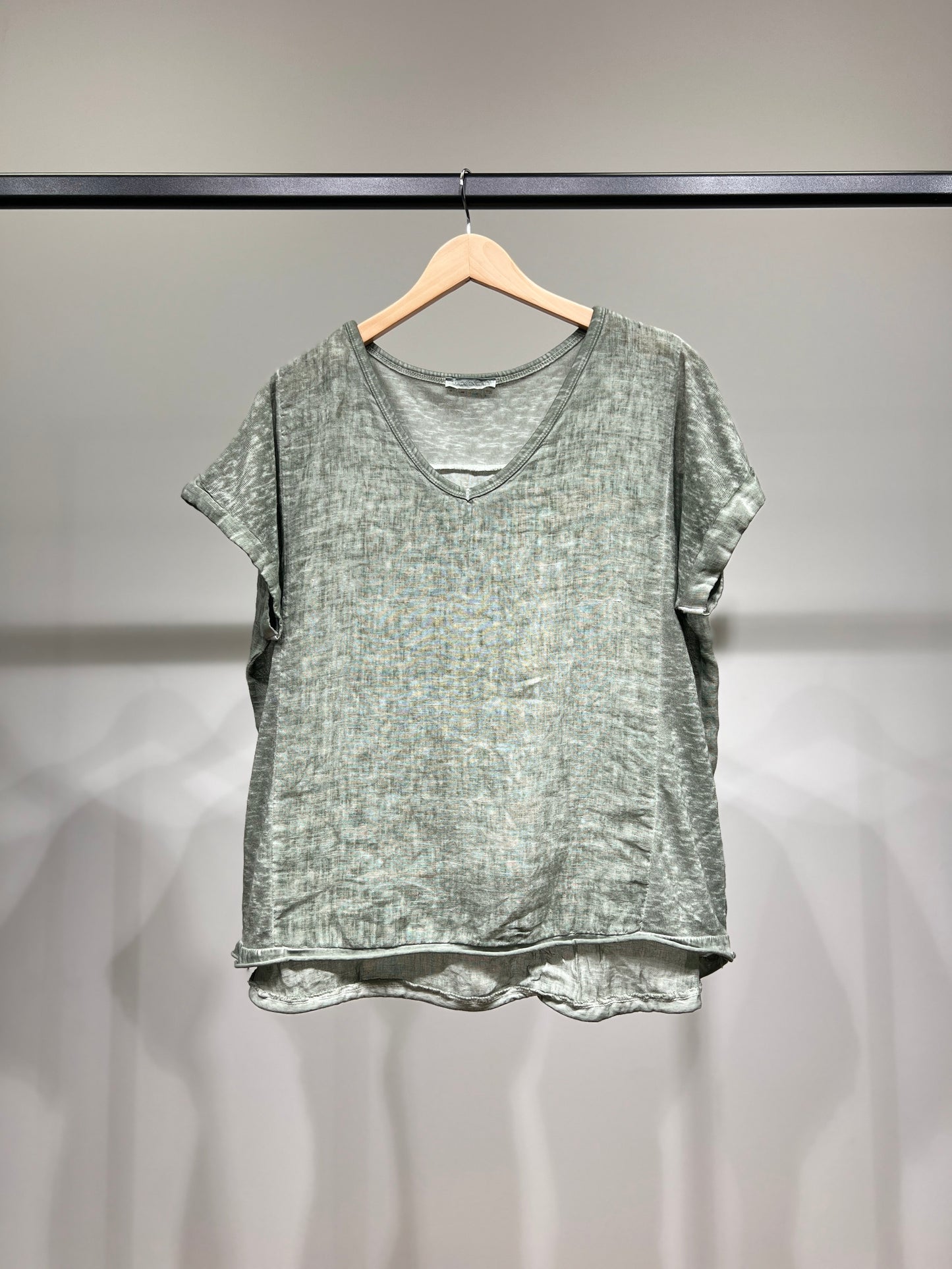 T-Shirt Manche Courte à Ourlet Chiné 100% Lin