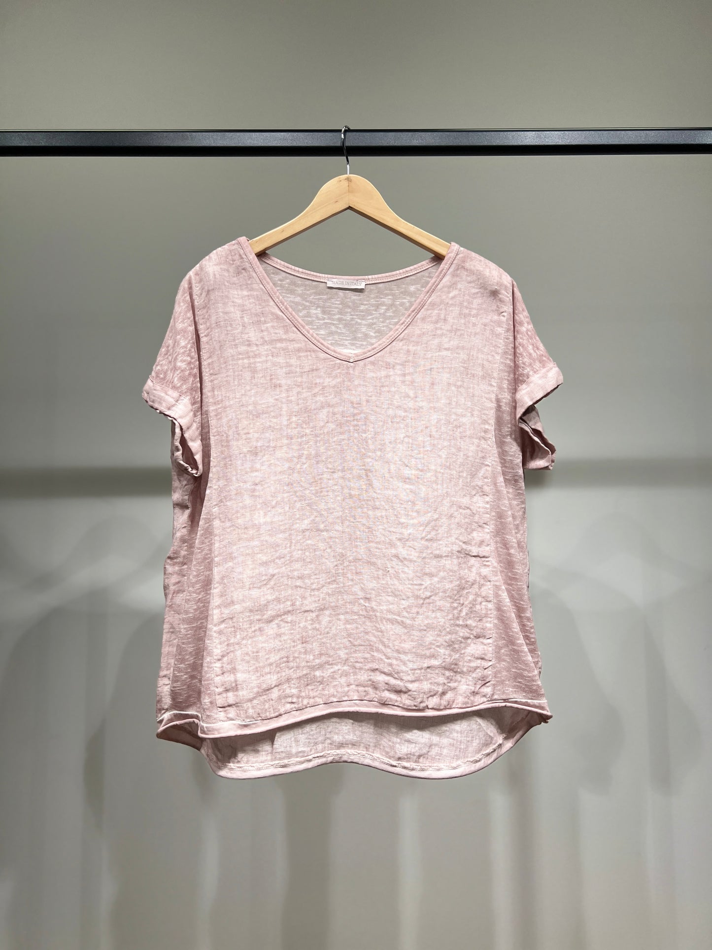 T-Shirt Manche Courte à Ourlet Chiné 100% Lin