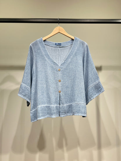 Pull Manche 3/4 Effet Cardigan 50% Lin & 50% Coton