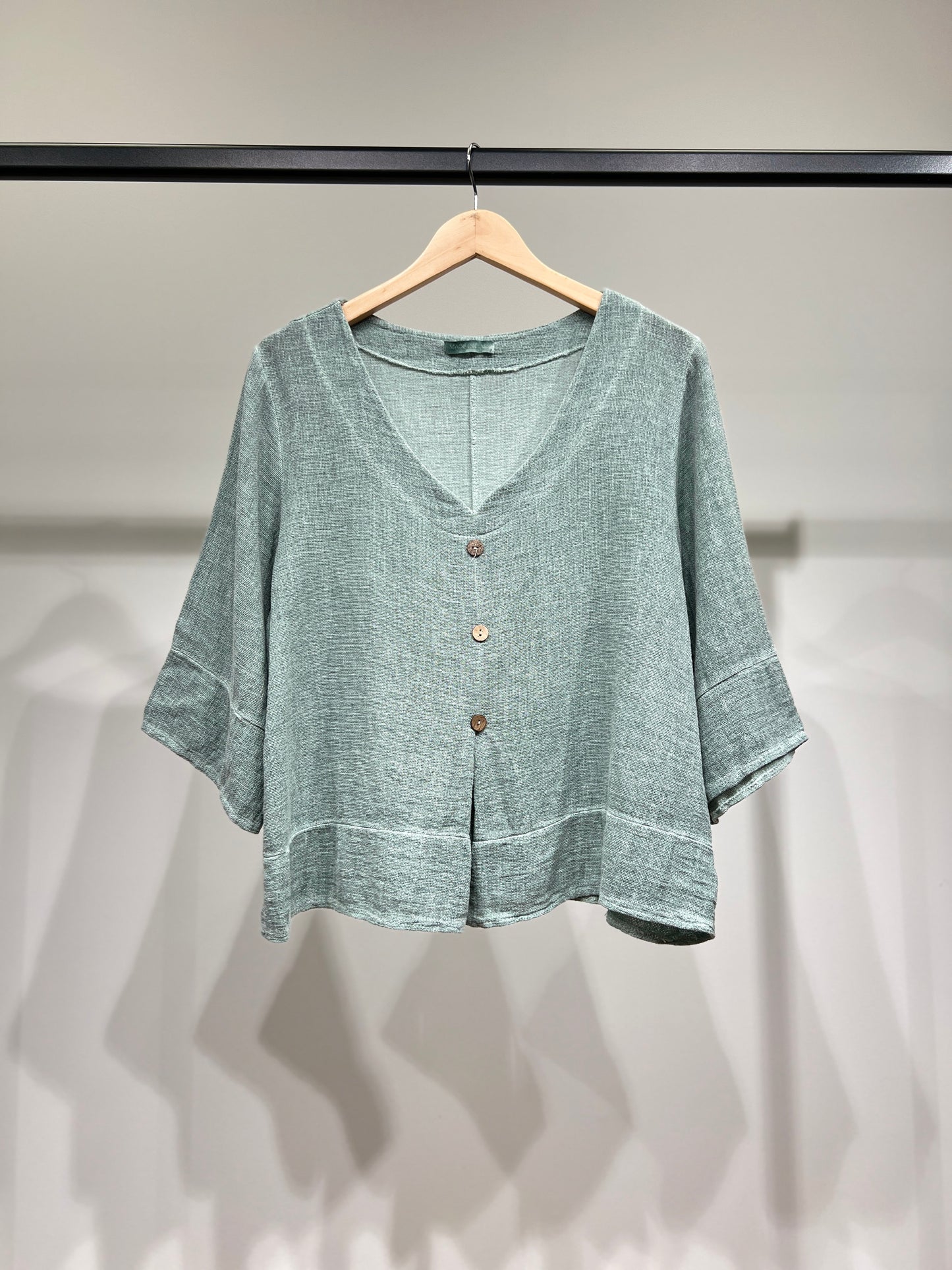Pull Manche 3/4 Effet Cardigan 50% Lin & 50% Coton