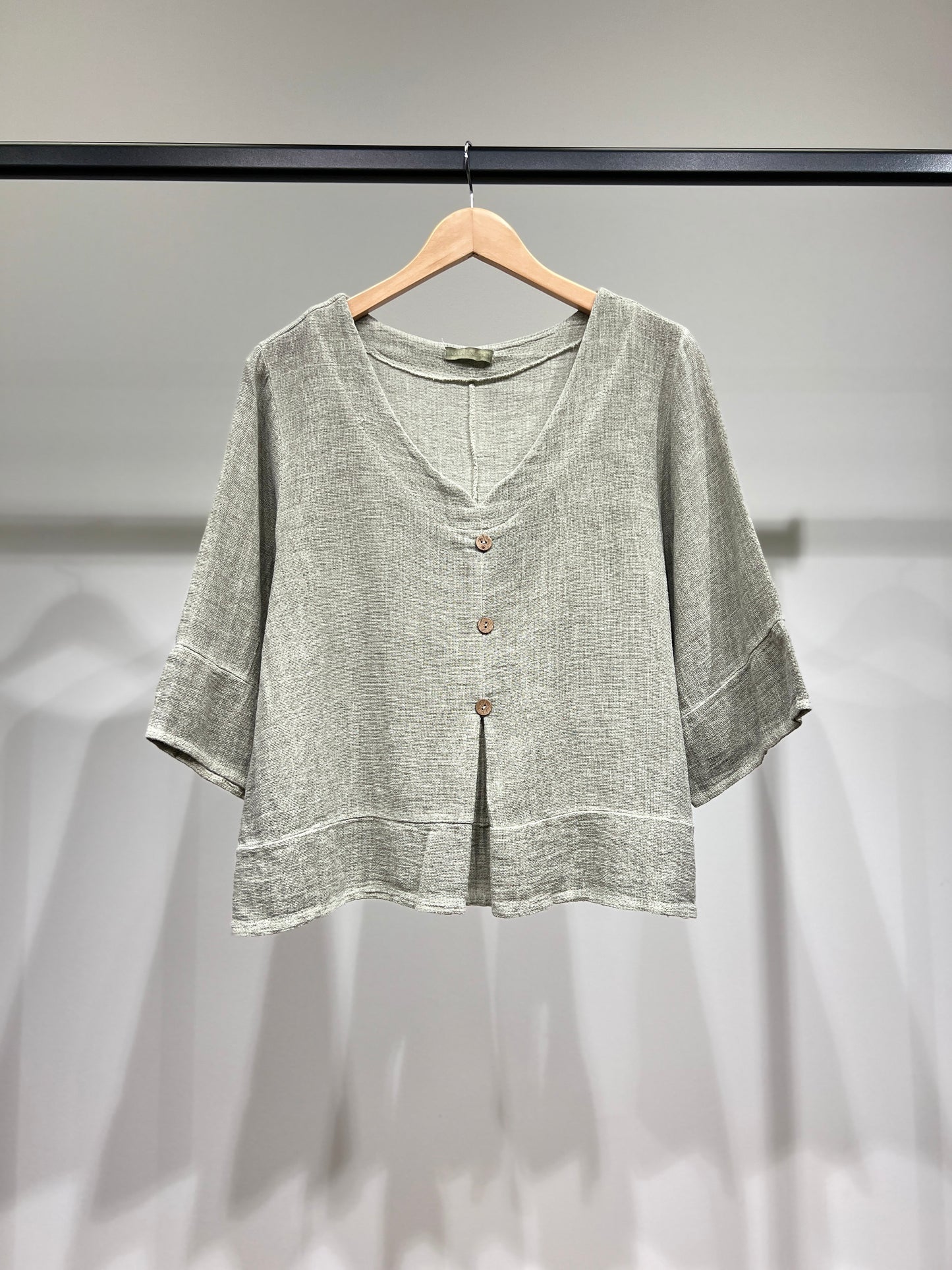 Pull Manche 3/4 Effet Cardigan 50% Lin & 50% Coton