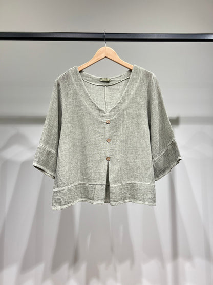 Pull Manche 3/4 Effet Cardigan 50% Lin & 50% Coton
