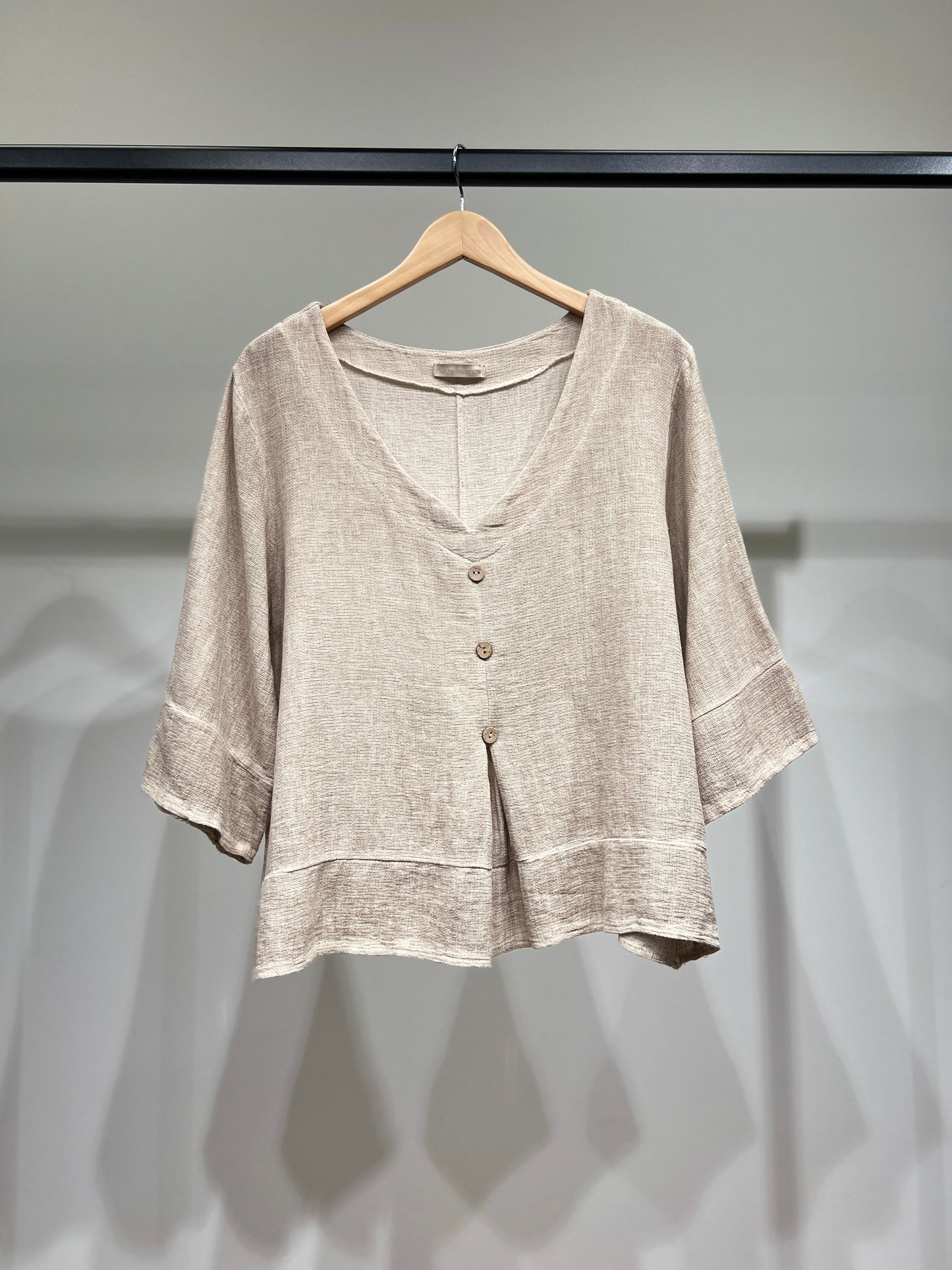 Pull Manche 3/4 Effet Cardigan 50% Lin & 50% Coton