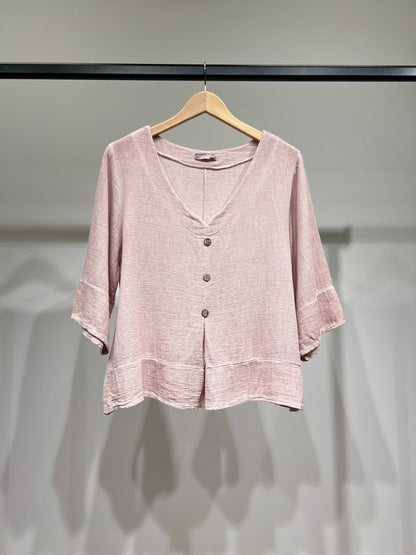 Pull Manche 3/4 Effet Cardigan 50% Lin & 50% Coton