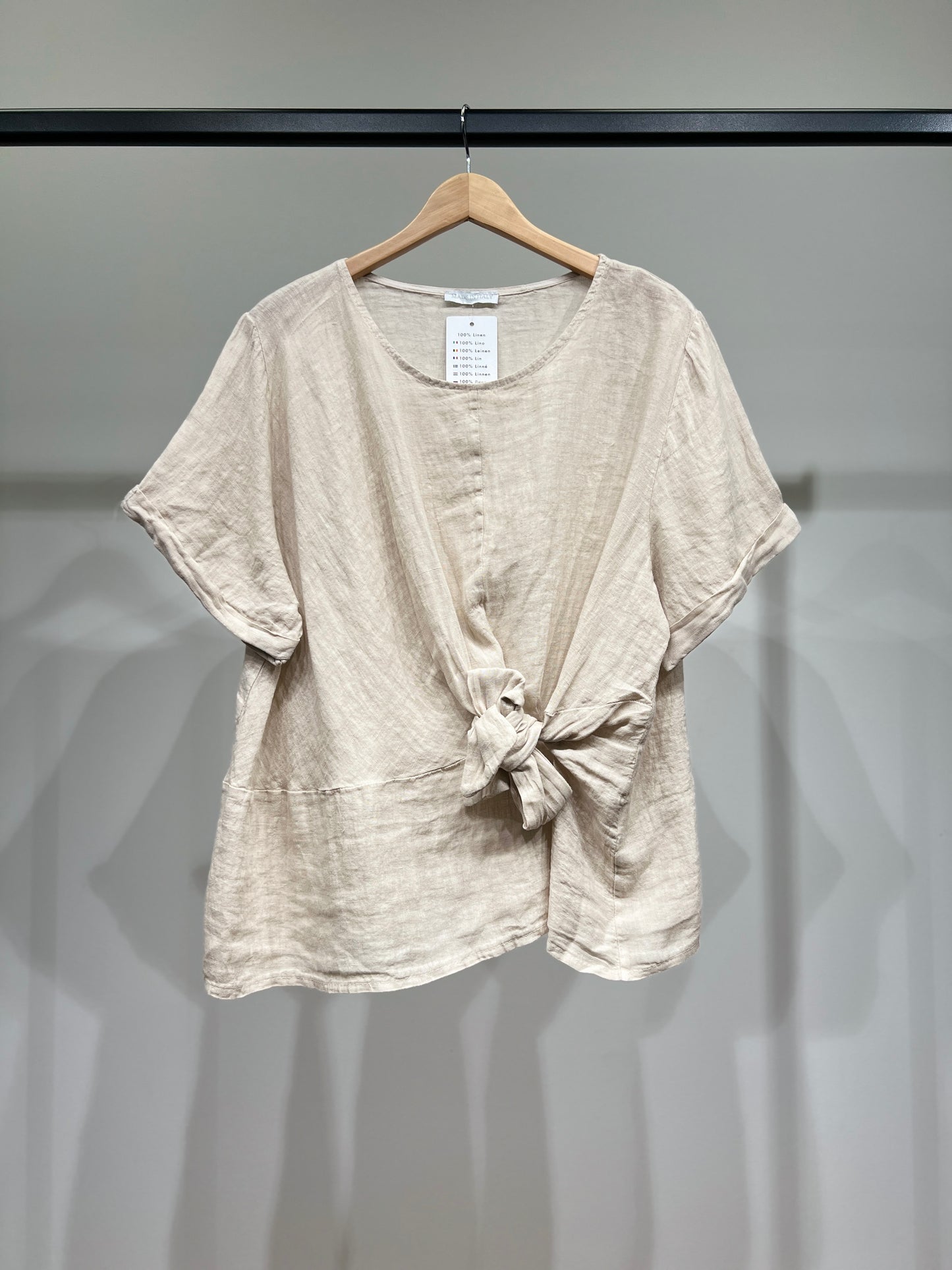 T-Shirt Manche Courte Large Nœud Décoratif 100% Lin