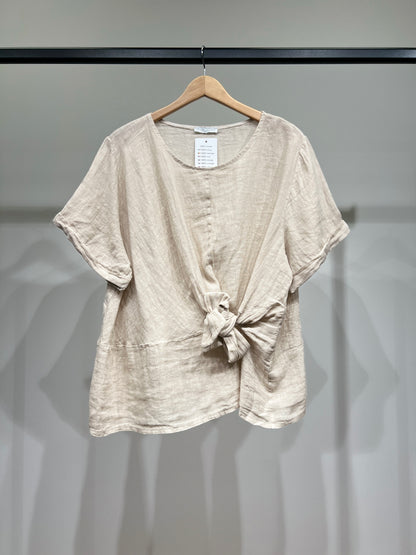 T-Shirt Manche Courte Large Nœud Décoratif 100% Lin