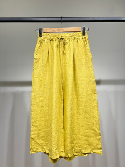 Lightweight 100% Linen Drawstring Capri Pants