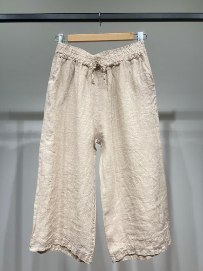 Lightweight 100% Linen Drawstring Capri Pants