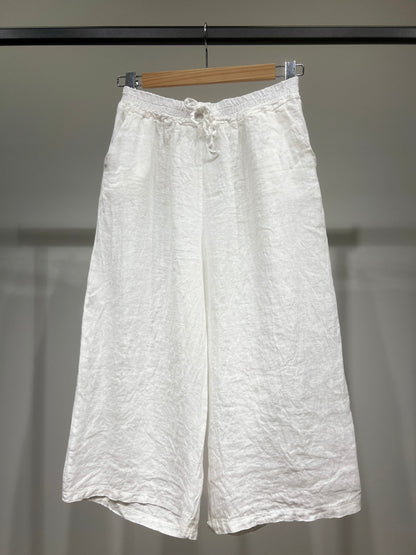 Lightweight 100% Linen Drawstring Capri Pants