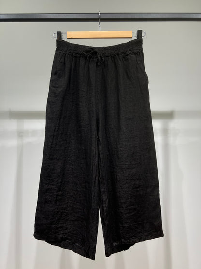 Lightweight 100% Linen Drawstring Capri Pants